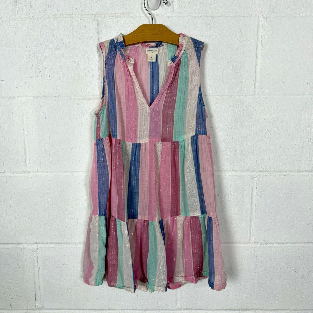 Crewcuts‎ Girls Peasant Sun Dress SZ M Party Tiered Ruffle Neck Metallic Sparkle